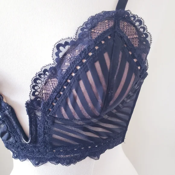 🏷Thistle And Spire NWOT Plunging Corset Underwire Bra W/Nude Underlay - 34B - Picture 3 of 14